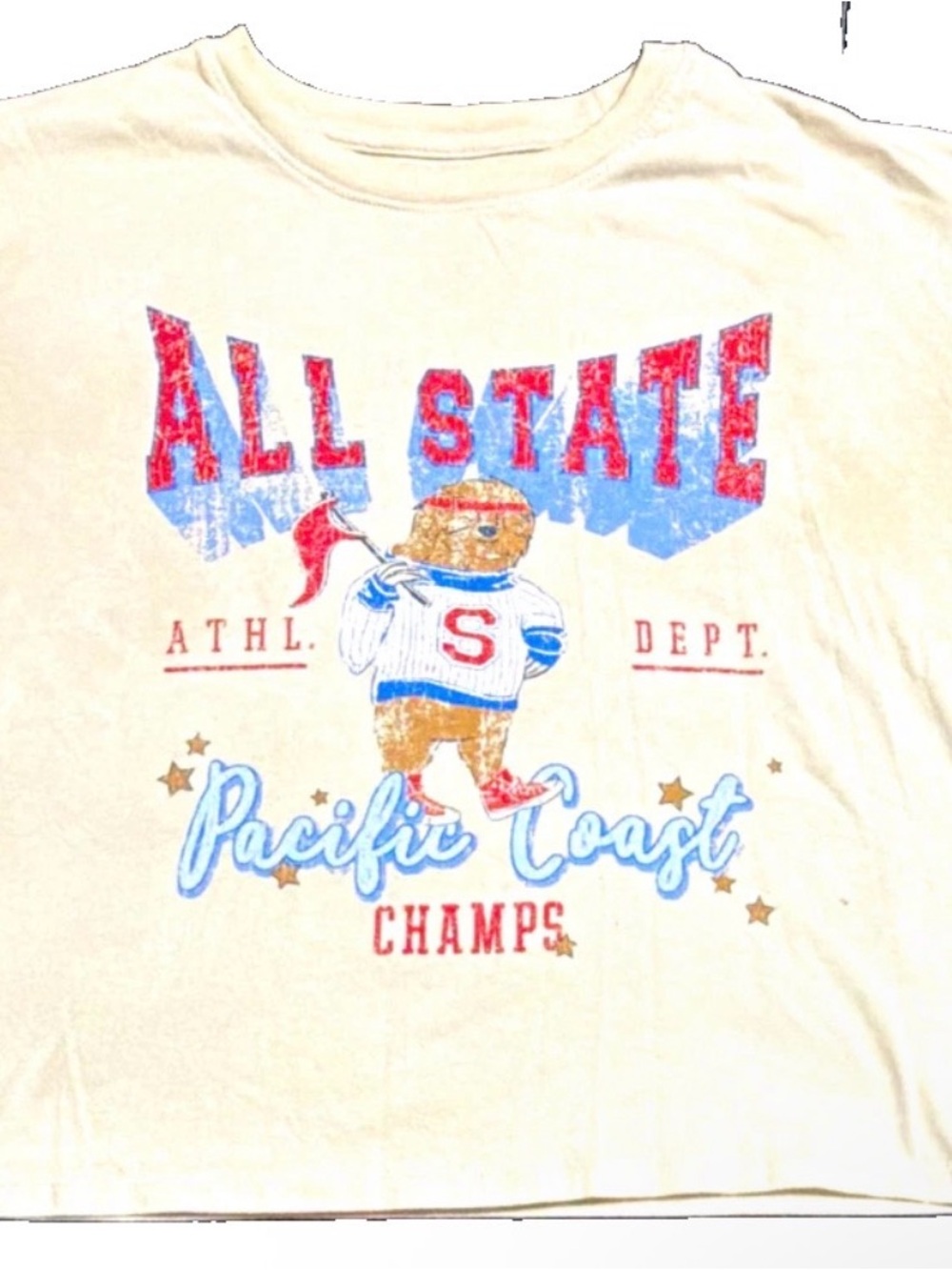 Kids Pacific Coast 'All State' Graphic Tee - Cream/Blue/Red Size XL